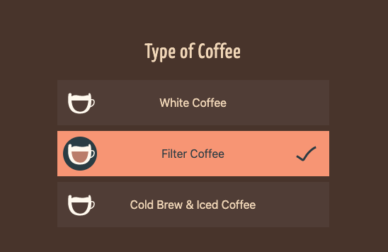 screenshot of coffee type UI